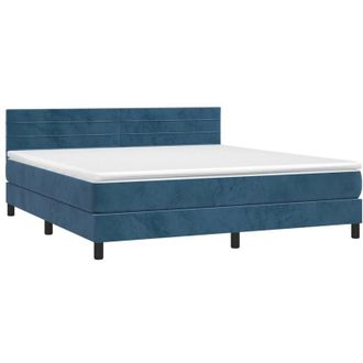 vidaXL Vidaxl - Cama Box Spring Colch&oacute;n Y Led Terciopelo Azul Oscuro 180x200 Cm