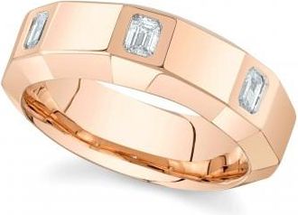 Allurez Emerald Cut Diamond Mens Wedding Ring Band 14K Rose Gold (0.44ct)