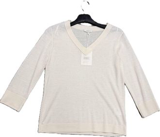Lafayette 148 New York Womens Fine Gauge Cashmere V-Neck Sweater In Cloud Offwhite