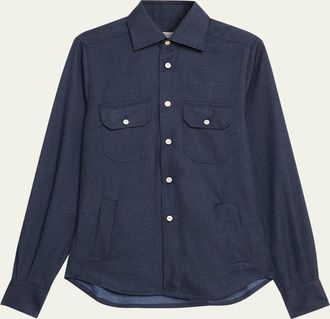 Kiton Mens Cashmere Twill Double-Pocket Button-Down Shirt