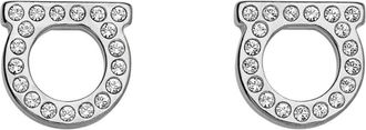 Ferragamo Silver Gancini Crystal Stud Earrings