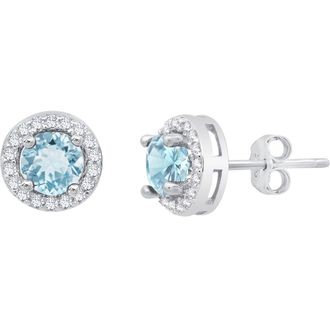 MAX + STONE Sterling Silver Round Genuine Gemstone and White Topaz Earring 4mm