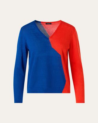 Akris High Plains Linen-Wool Knit V-Neck Sweater