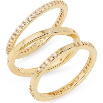 Nordstrom Rack Set of 3 Cubic Zirconia Inset Stacking Band Rings in Clear- Gold at Nordstrom Rack, Size 6