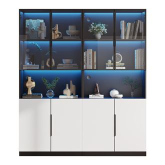 STILVORA Vitrina Con 2 Puertas, 1 Hueco Abierto, Estante Ajustable Y Led, En Tablero De Part&iacute;culas, 160 &times; 30 &times; 200 Cm, Blanco