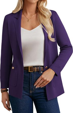 Grace Karin Women Elegant Winter Cardigans Regular Fit Long Sleevess Button-up Knitwear Blazer Dark Purple XL