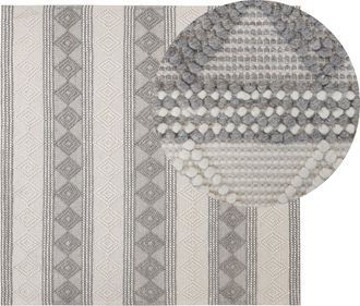 Beliani Alfombra De Lana Beige Claro Gris Claro 200 X 200 Cm Hecho A Mano Bozova