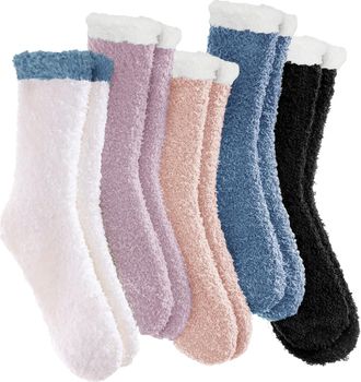 Generic 5 Pairs Fluffy Socks Womens - Soft Cosy Fuzzy Ladies Winter Warm Sleeping Bed Socks for Gifts, UK 4-8 (04-Black/Blue/White/Pink/Purple)