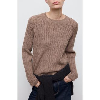 Mango Pointelle Crewneck Sweater in Brown at Nordstrom, Size X-Small