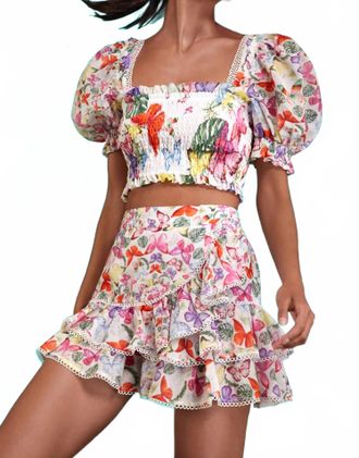 Charo Ruiz Ibiza Fera Short Mini Skirt In White Bordo