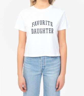 Favorite Daughter Cropped Collegiate Tee In White/navy