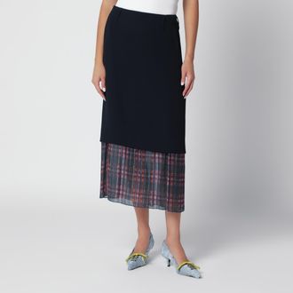 Dries Van Noten Navy blue midi skirt with check insert