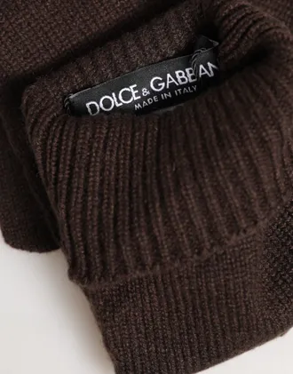 Dolce & Gabbana Brown Cashmere Knitted Elbow Length Mitten Womens Gloves