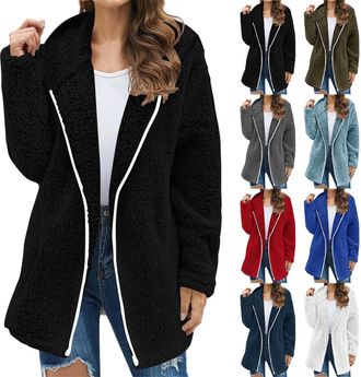 Generic Women Fleece Oversized Hoodie Ladies Autumn Jackets Coat Full Zip Cardigan Wearable Sweatshirt Hoodie Winter Warm Fleece Lined Hooded Coat Fuzzy Fall 