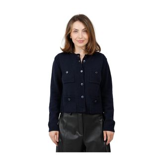 Max Mara Truien & Vesten, Dames, Blauw, S, Katoen, Cardigan van katoenmix met vier opgestikte zakken en knopen van parelmoer