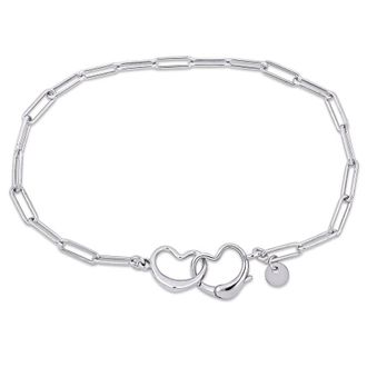 Amour Paper Clip Link Bracelet in Sterling Silver with Double Heart Clasp
