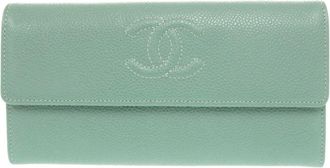 Chanel Green Grained Calfskin Long Wallet (Bi-Fold) (Pre-Owned)