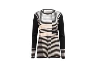 Vince Intarsia Stripe Sweater in Black Wool