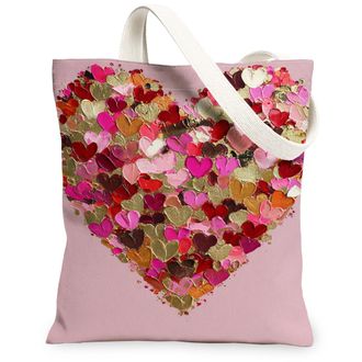 Generic Heart Pattern Canvas Tote Bag, Lightweight Washable Reusable Shopping Bags, Vintage Artistic Design for Travel Beach Picnic, Peach, 13x15 Inch