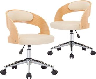 vidaXL Sillas de comedor giratorias 2 uds madera curvada cuero crema vidaXL