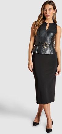 Coast Pu Bodice Pencil Midi Dress in Black at Nordstrom, Size 12