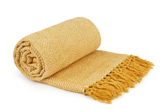 TJ Hughes Herringbone - Recycled Cotton Throw in Ochre - TJ Hughes