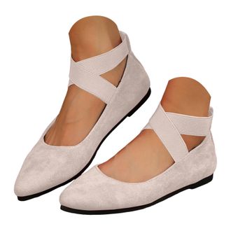 Generic Womens Ballet Flats Elastic Ankle Straps Slip On Ballerina Shoes for Women Flat Pointed Toe Solid Work Dressy Lightweight Casual Elegant Walking Shoes