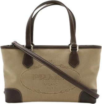 Prada Pre-owned Tote Bags, female, Beige, Size: ONE SIZE Pre-owned Vintage Canvas Tote Bag