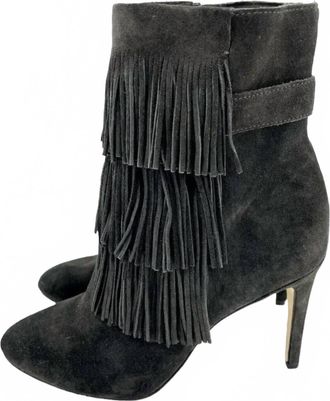 Via Spiga Womens Vesta Suede Leather Fringe Pointed Toe Booties In Grey