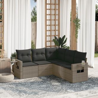 vidaXL Vidaxl - Juego De Sof&aacute;s Jard&iacute;n Con Cojines 5 Pzas Rat&aacute;n Sint&eacute;tico Gris