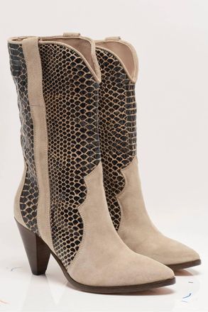 Free People Womens Snakeskin Feather Heel Boot In Beige