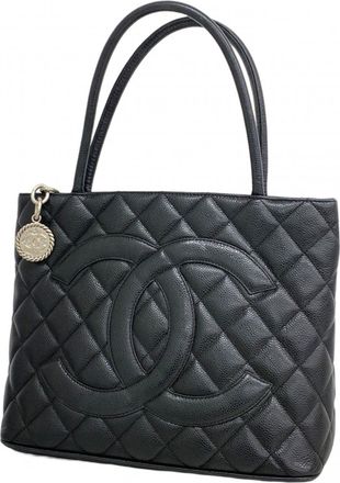 Chanel Black Grained Calfskin Tote Bag (Pre-Owned)