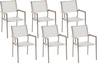 Beliani Beliani - Conjunto De 6 Sillas De Jard&iacute;n Con Asiento De Tela Blanco Y Patas De Acero Apilables Grosseto
