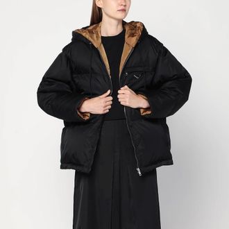 Prada Black zip-up puffer jacket in Re-Nylon