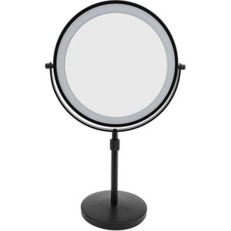 OEM Espejo De Maquillaje Iluminado De 22 Cm, Altura Ajustable, Espejo De Aumento De Doble Cara Con 3 Luces Led De Colores, Negro 10x