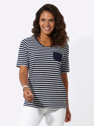Casual Looks Kurzarmshirt CASUAL LOOKS Shirt, Damen, Gr. 38, blau (marine, wei&szlig;, geringelt), 100% Baumwolle, gemustert, gestreift, Rundhals, Shirts Kurzarmshirt