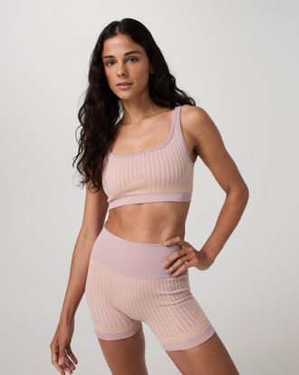Vuori Clothing Bi-Color Seamless Longline Bra | Light Peach/Desert Mauve | XS, Size Extra Small