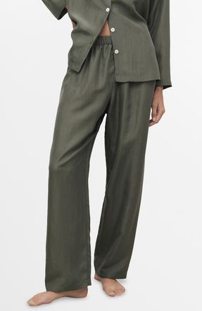 Mango Habotai Silk Pajama Pants in Forest Green at Nordstrom, Size Small
