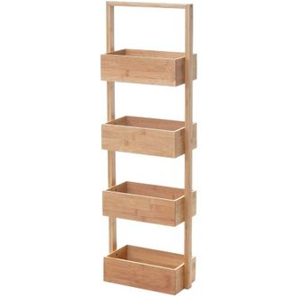 Hhg Hhg - Nunca Usado] Estanter&iacute;a 726, Estanter&iacute;a De Pie Estanter&iacute;a De Ba&ntilde;o Estanter&iacute;a De Almacenaje Estanter&iacute;a De Sal&oacute;n Con 4 Cestas, Bamb&uacute; 88x28x15cm