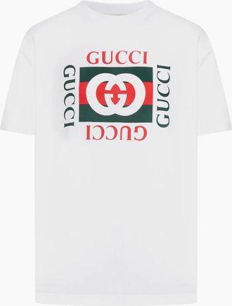 Gucci Mens Gucci Interlocking G Rectangle Logo T-Shirt in White - Size: 34