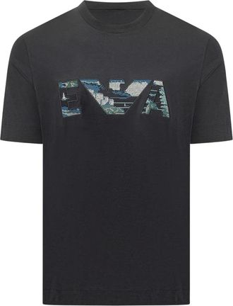 Emporio Armani Tops, Heren, Blauw, M, T-shirt met korte mouwen