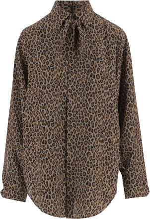 SA SU PHI Multicolor Animal Print Bow Collar Silk Shirt