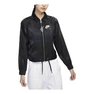 Nike (WMNS) Nike Logo Printing Solid Color Zipper Jacket Black DJ1057-010