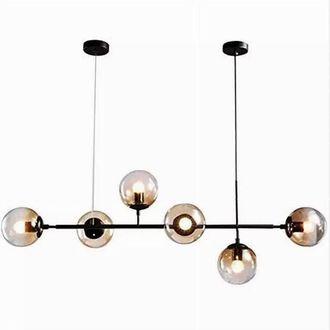 Trade Shop Trade Shop - Resumen De La Sospension 6 Attacco E27 En Vetro Lampada En Metalla Nero 71669