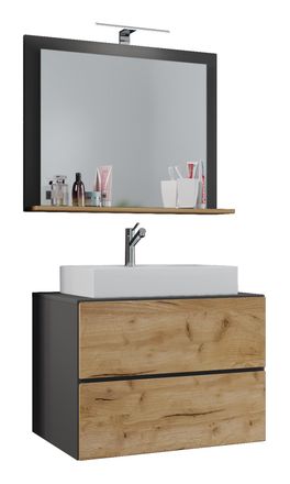 ebuy24 Ebuy24 - Vcm 3 Pcs Lavabo Lavabo Gabinete Inferior Ancho 60 Cm Muebles De Ba&ntilde;o Con Cajones Espejo Lendas (antracita / Roble Miel)