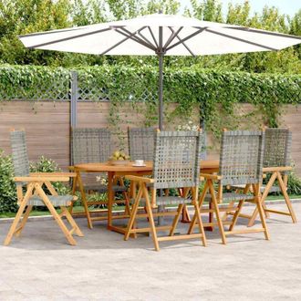 vidaXL Set De Comedor De Jard&iacute;n 7 Pzas Rat&aacute;n Pe Madera Acacia Gris Vidaxl