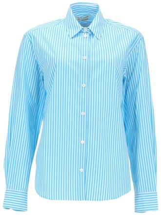 MC2 Saint Barth Light Blue Striped Cotton Embroidered Shirt