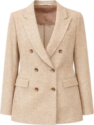Tagliatore Beige Double Breasted Peak Lapels Blazer