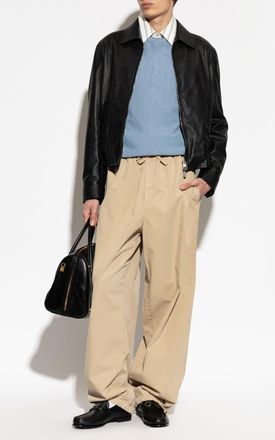Ferragamo Loose-fit Cotton Trousers, Mens, Beige