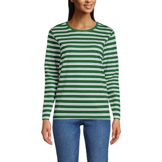 Lands End Relaxed Supima Cotton Long Sleeve Crew Neck T-Shirt in Vibrant Clover Multi Stripe at Nordstrom, Size X-Small P
